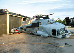 The wreck of VIP helicopter H-253 photographed immediately after it fell in the Vukovar military barracks, which was refitted contrary to all regulations and in spite of there being no documentation from the Russian manufacturer for that kind of refitting