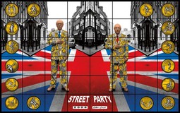 BRITANSKA ZASTAVA KAO LEIT-MOTIV
'Street Party',
fotomontaža iz 2008.: Gilbert & George na
britanskoj zastavi
na ulicama Londona
