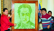 Novi bolivijski predsjednik Evo Morales (desno) darovao je venezuelskom kolegi Hugu Chavezu neobičan portret južno-američkog revolucionara iz 19. stoljeća