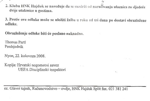 Uefin dopis Hajduku; drugi dio