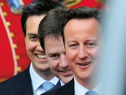 Ed Miliband,
Nick Clegg i David
Cameron
