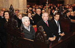 OPEN CHALLENGE Ivo Sanader did not respect Jadranka Kosor's wish that he not attend a ceremony marking the anniversary of Franjo Tudjman's death, but instead used the opportunity to publicly oppose her; in the background Sanader's loyal allies Mario Zubovic and Luka Bebic

