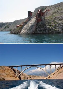 Danas, ostaci starog mosta i "neupotrebljivi" novi most