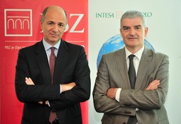 Corrado Passera, glavni direktor Bance Intesa, vlasnice PBZ-a i Bozo Prka predsjednik uprave PBZ-a. (Foto: Antonio Bronić/Večernji list)