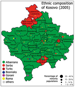 ETNIČKI SASTAV stanovništva Kosova: crvenom bojom označeni su Srbi koji prevladavaju na sjeveru nove države
