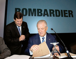 Laurent Beaudoin (desno), čelni čovjek korporacije Bombardier, sa svojim sinom Pierreom Beaudoinom, glavnim izvršnim direktorom Bombardierove tvrtke za proizvodnju zrakoplova Bombardier Aerospace