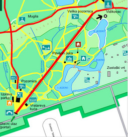 Karta parka Maksimir s točno označenom lokacijom na kojoj će se ove subote vježbati u prirodi